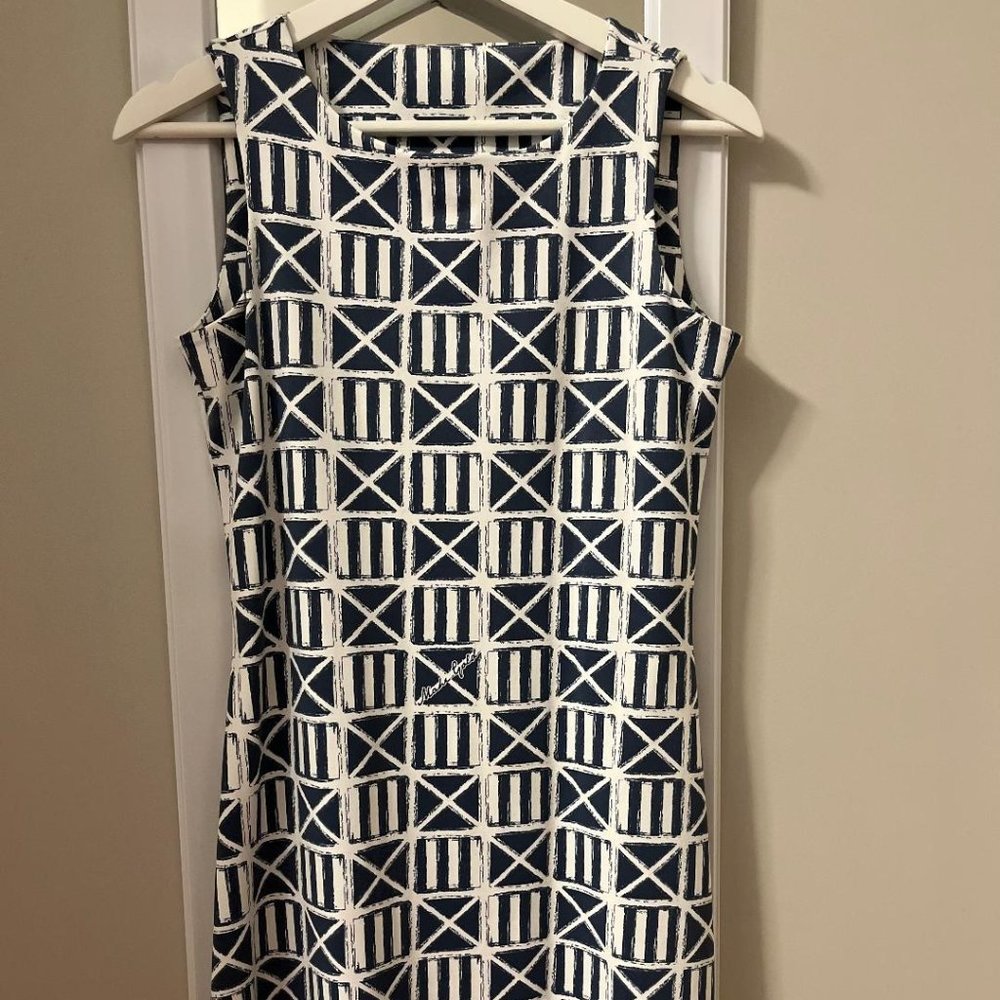 Mahi Gold blue geometrical pattern sleeveless dress XS